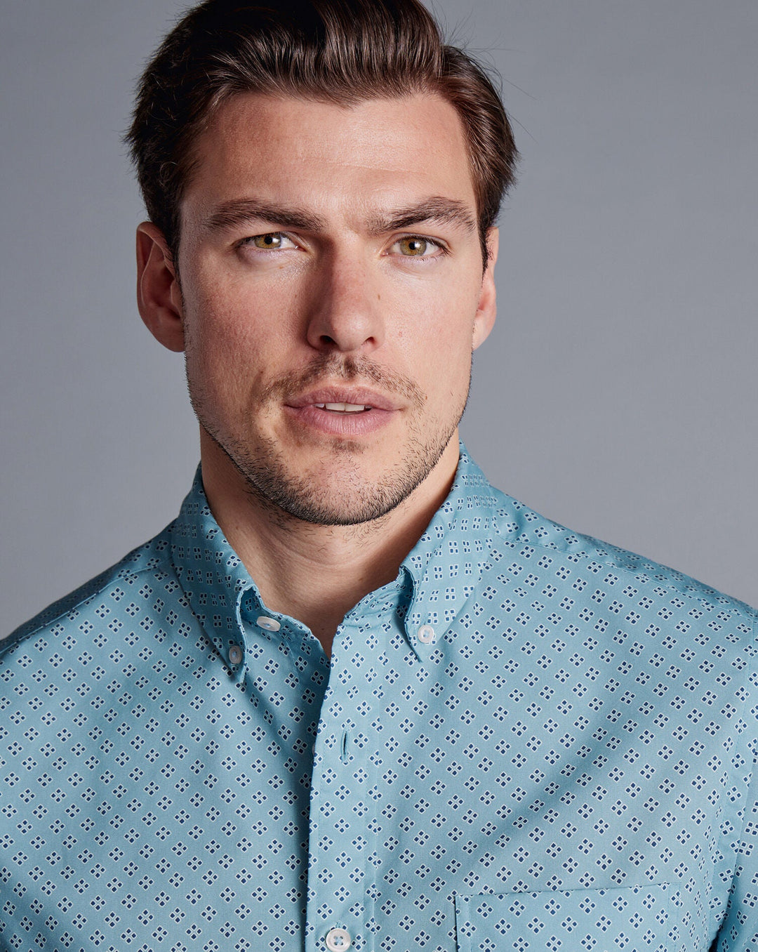 Aqua Green Diamond Print Sf Non-Iron Stretch Poplin Shirt