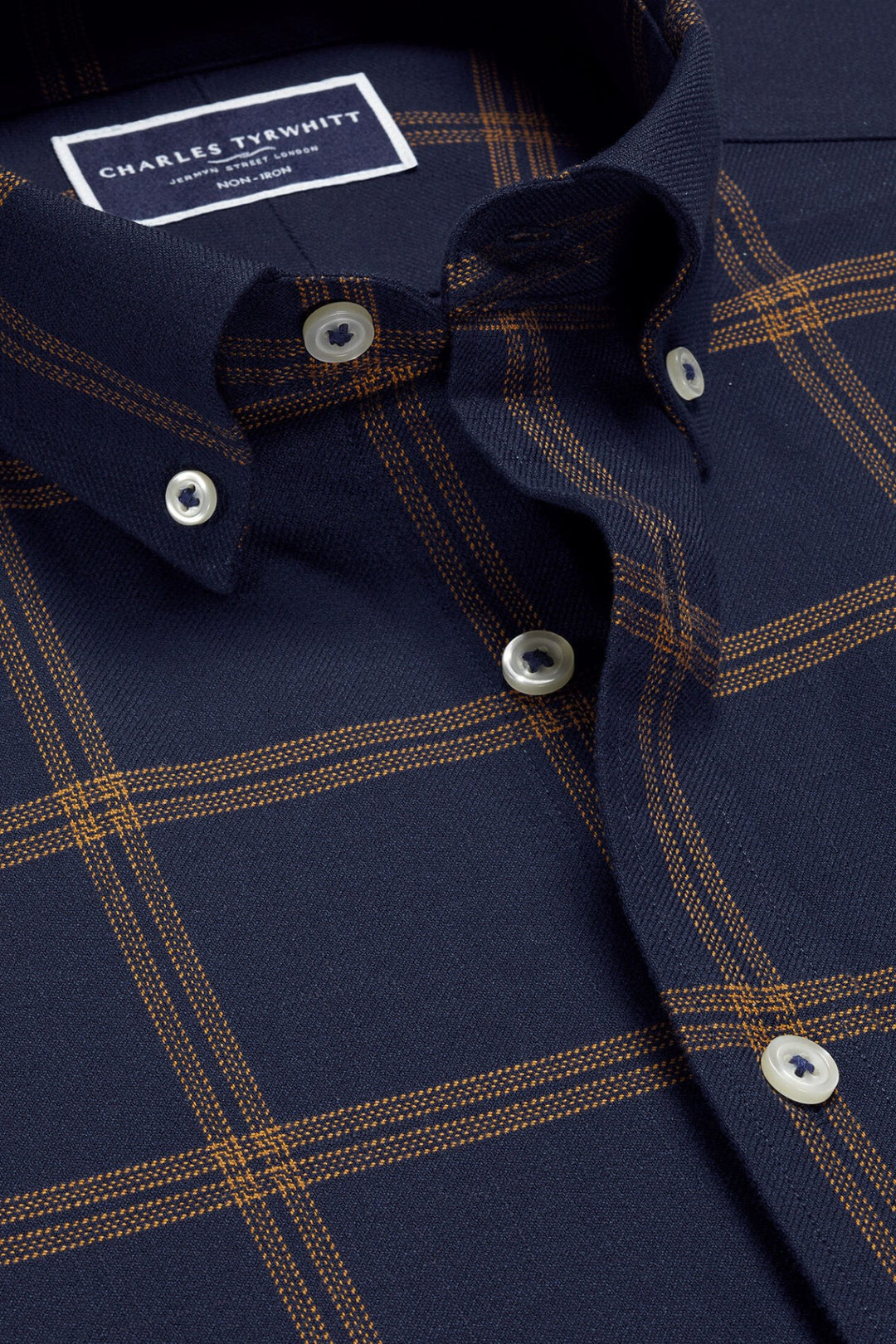 Navy Large Grid Check Non-Iron Twill Slim Fit Shirt