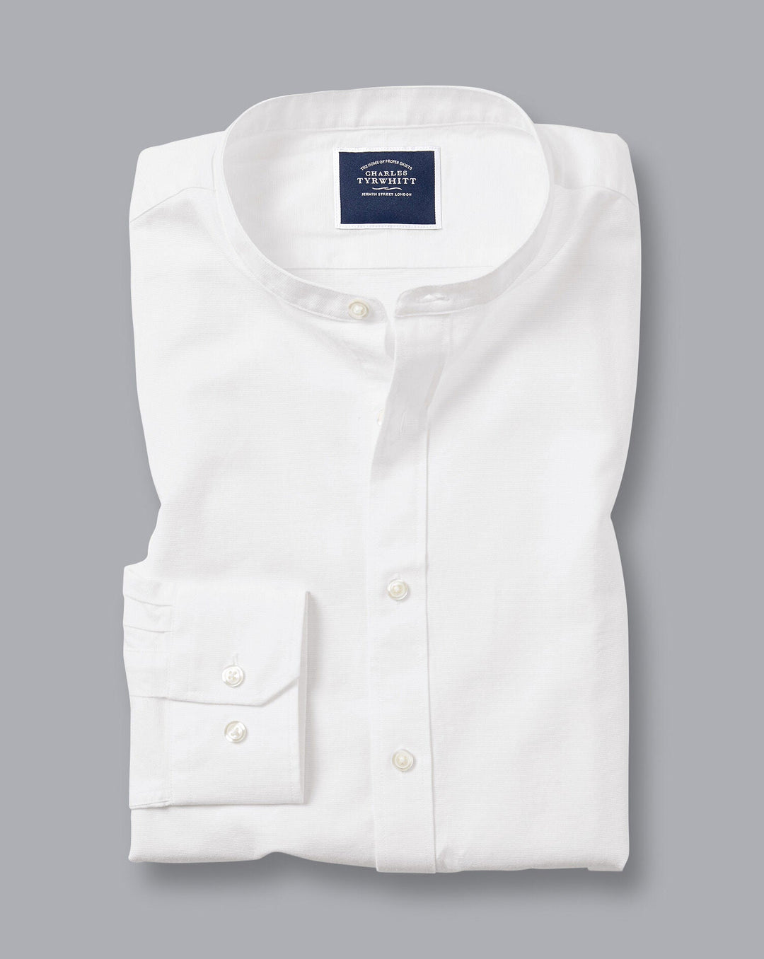 White Plain Slim Fit Cotton Linen Collarless Shirt