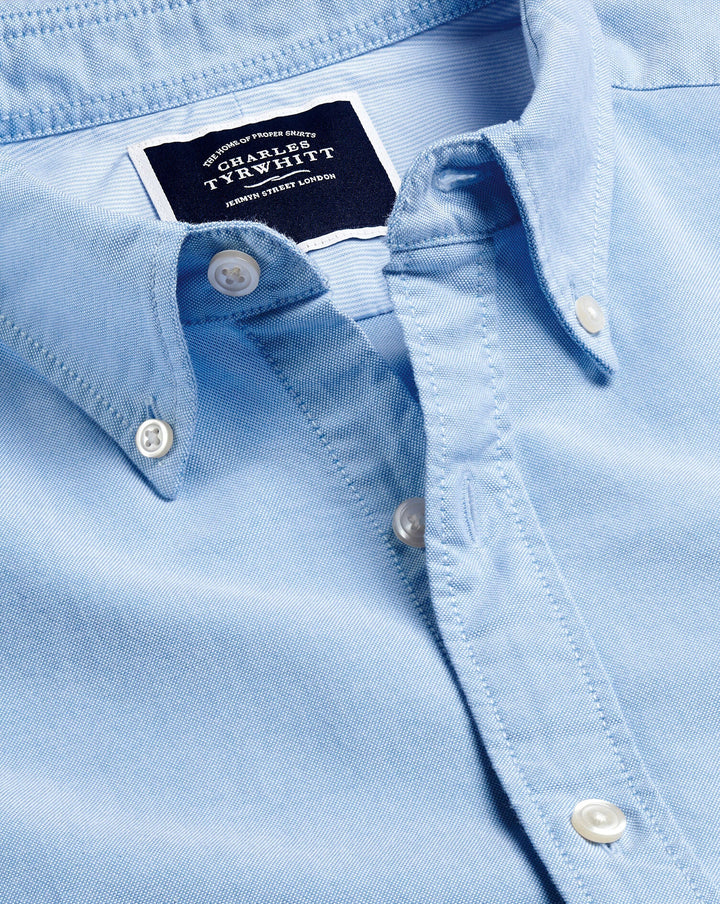 Charles Tyrwhitt Sky Blue Plain Slim Fit Button-Down Washed Oxford Shirt