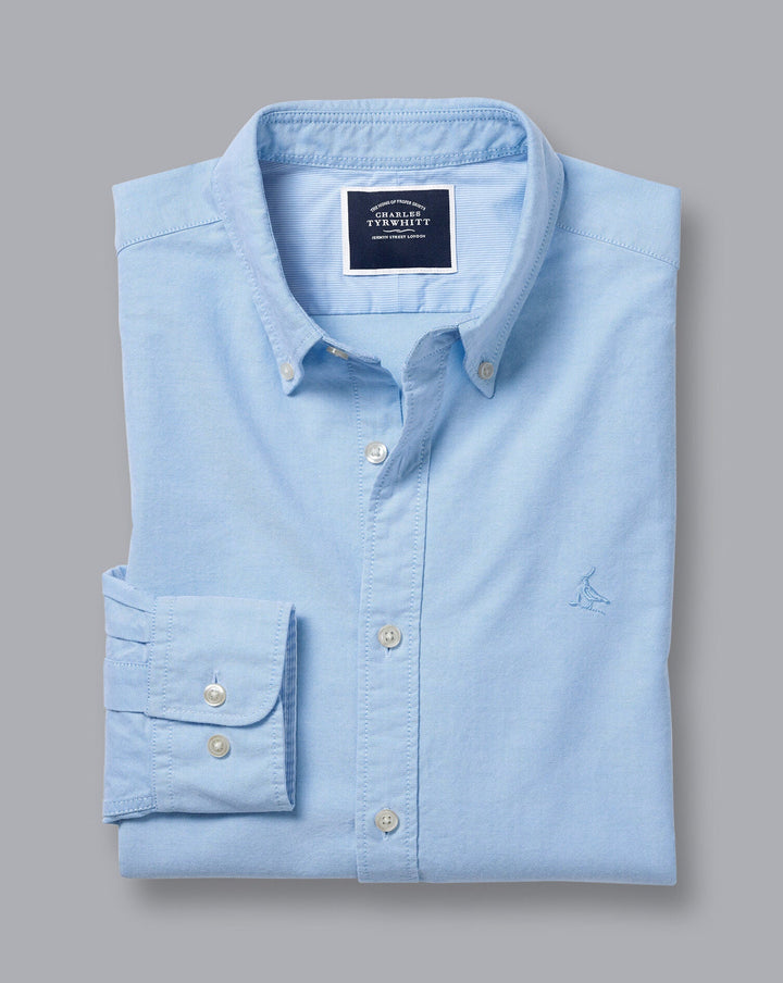Charles Tyrwhitt Sky Blue Plain Slim Fit Button-Down Washed Oxford Shirt