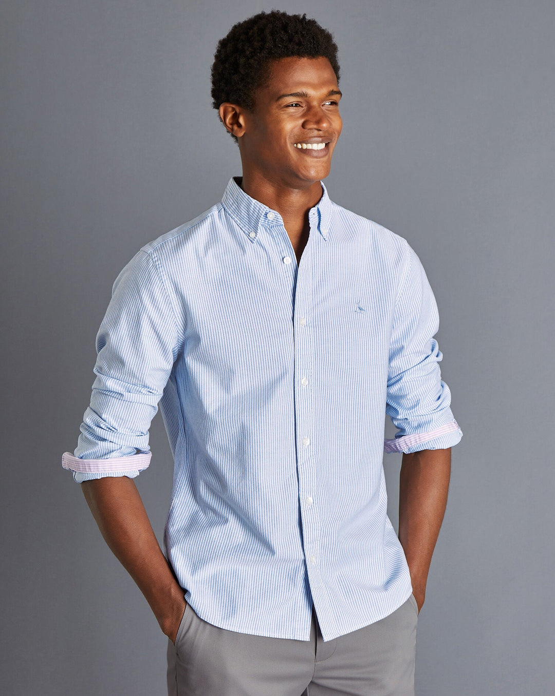 Charles Tyrwhitt Ocean Blue Stripe Slim Fit Button-Down Washed Oxford Shirt