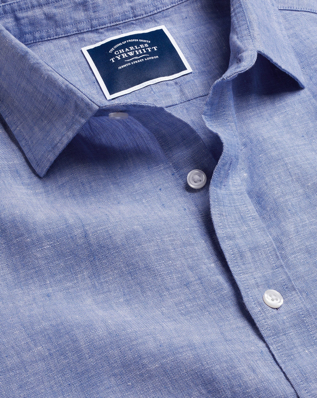 Cobalt Blue Plain Slim Fit Pure Linen Shirt