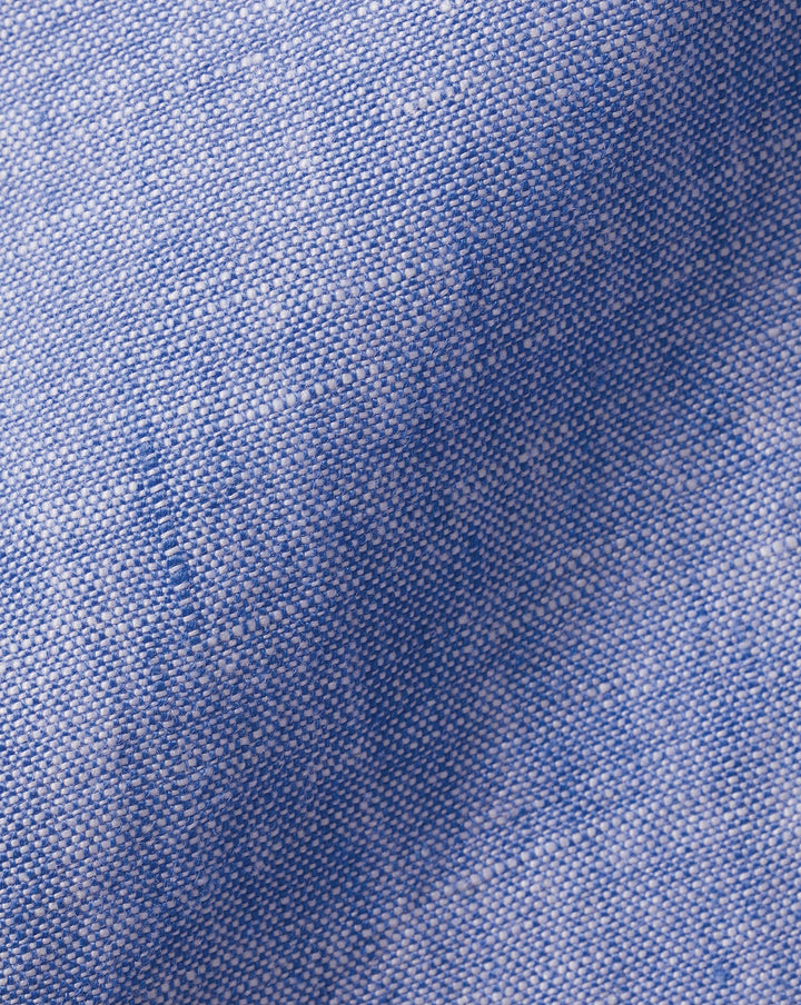 Cobalt Blue Plain Slim Fit Pure Linen Shirt