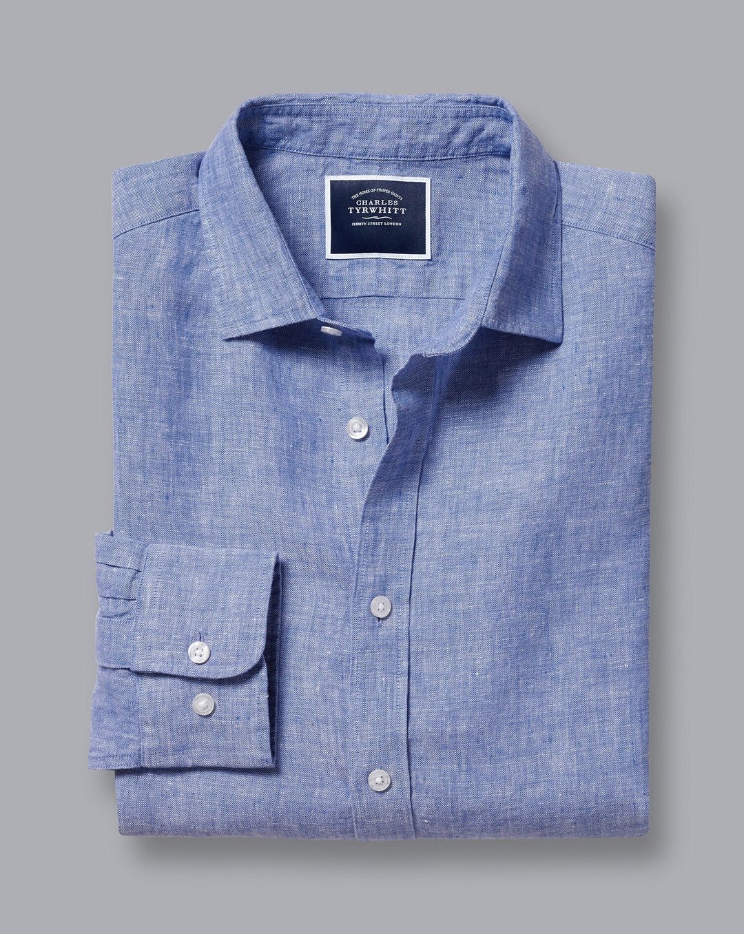 Cobalt Blue Plain Slim Fit Pure Linen Shirt