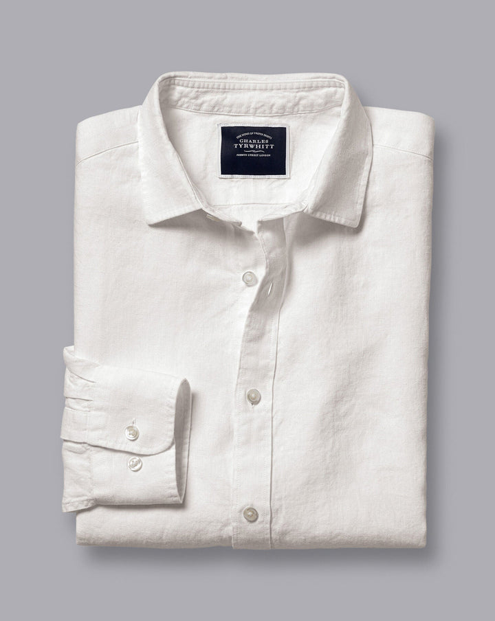White Plain Slim Fit Pure Linen Shirt