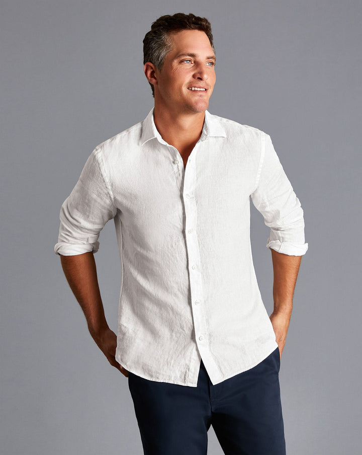 White Plain Slim Fit Pure Linen Shirt