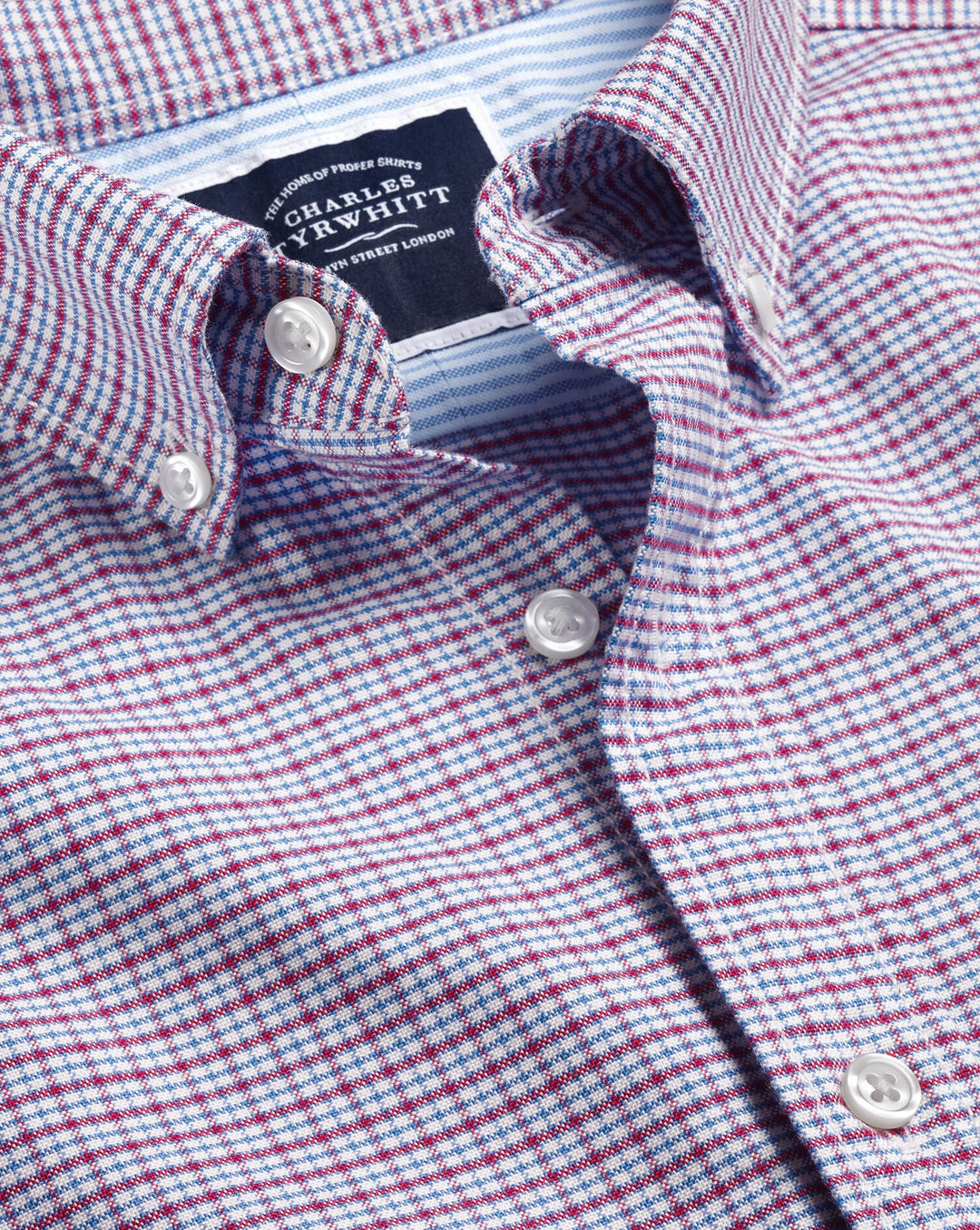 Charles Tyrwhitt Dark Pink Check Plain Slim Fit Button-Down Washed Oxford Shirt