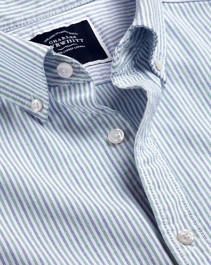 Charles Tyrwhitt Green Stripe Slim Fit Button-Down Washed Oxford Shirt