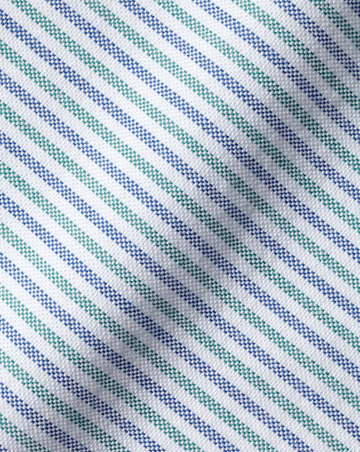 Charles Tyrwhitt Green Stripe Slim Fit Button-Down Washed Oxford Shirt