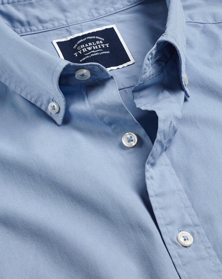 Charles Tyrwhitt Sky Blue Plain Slim Fit Washed Fine Twill Shirt