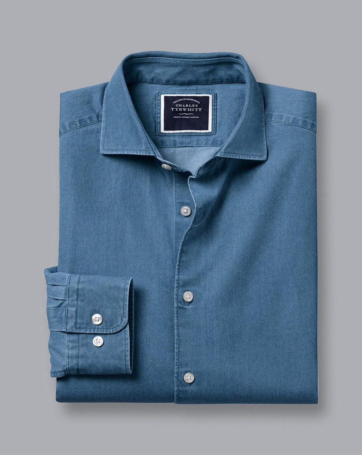 Charles Tyrwhitt Ocean Blue Plain Slim Fit Denim Shirt