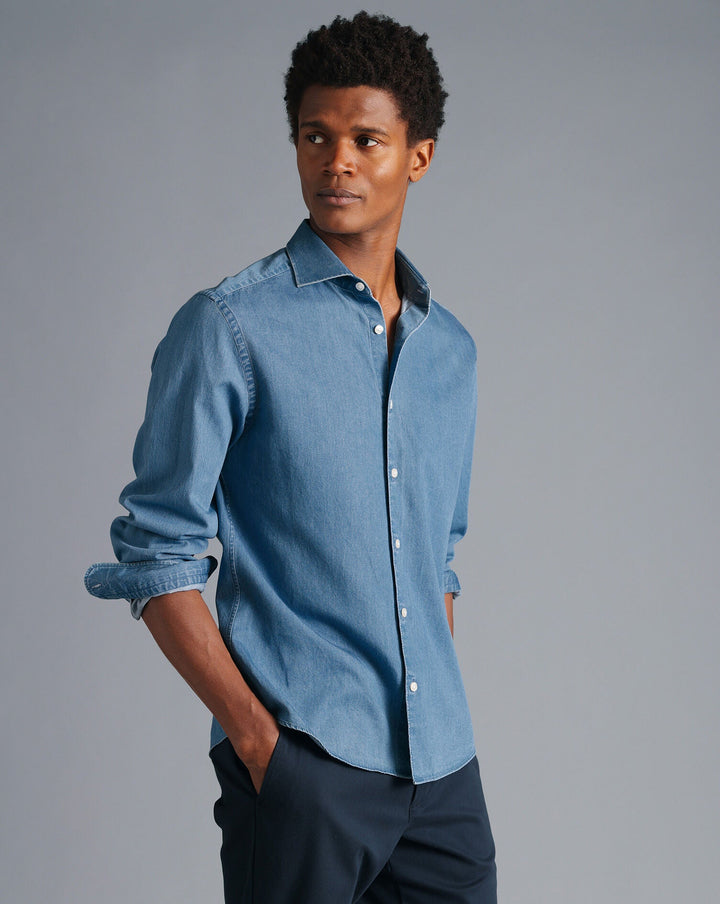 Charles Tyrwhitt Ocean Blue Plain Slim Fit Denim Shirt