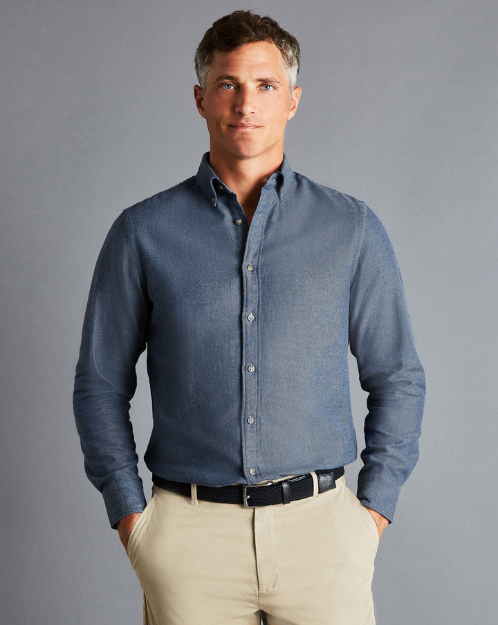 Charles Tyrwhitt Steel Blue Arrow Dobby Slim Fit Flannel Shirt