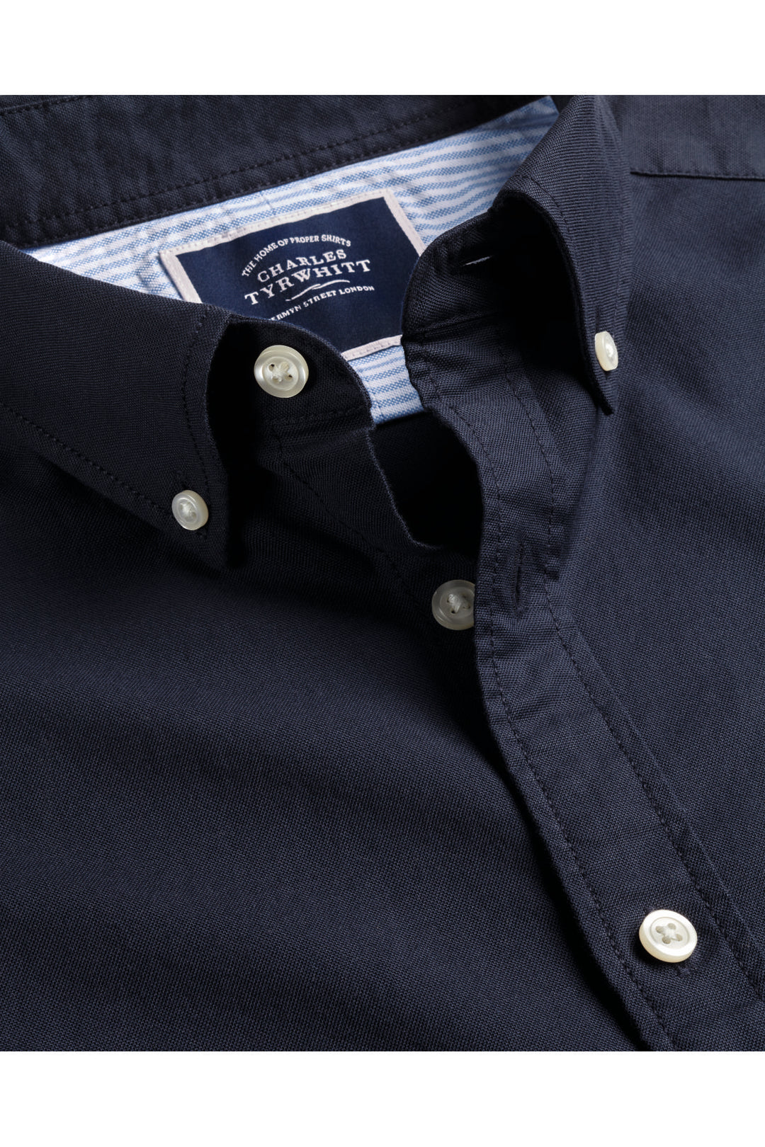 Navy Blue Button-Down Stretch Washed Oxford Slim Fit Shirt