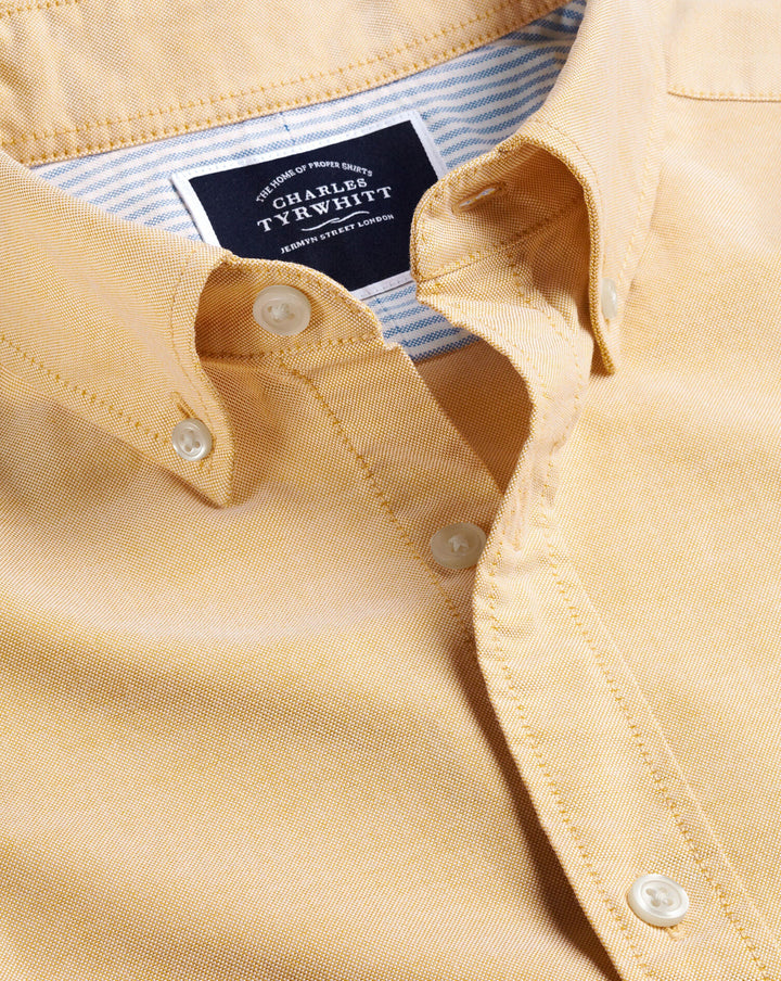 Yellow Plain Slim Fit Button-Down Washed Oxford Shirt