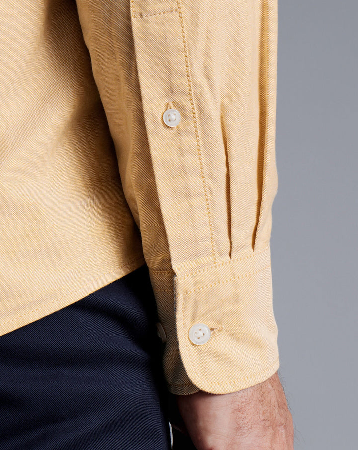 Yellow Plain Slim Fit Button-Down Washed Oxford Shirt