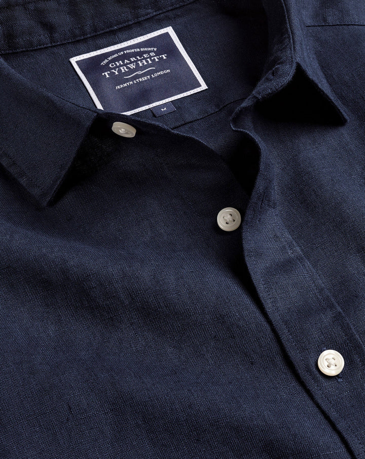 Navy Blue Pure Linen Extra Slim Fit Shirt