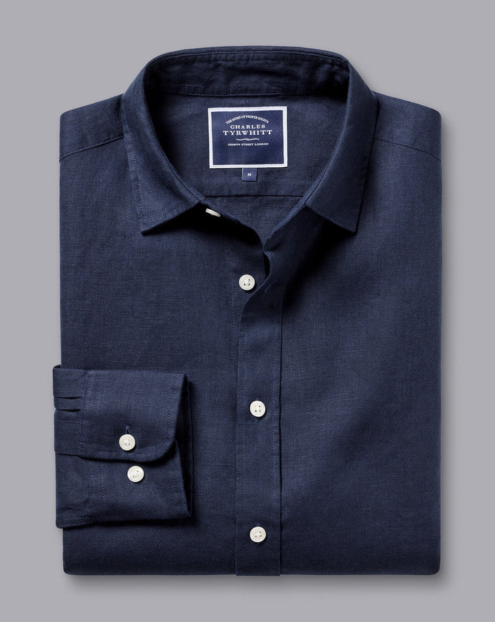 Navy Blue Pure Linen Extra Slim Fit Shirt