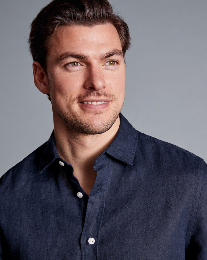 Navy Blue Pure Linen Extra Slim Fit Shirt
