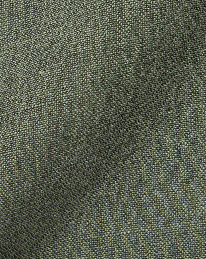 Olive Green Plain Slim Fit Pure Linen Shirt