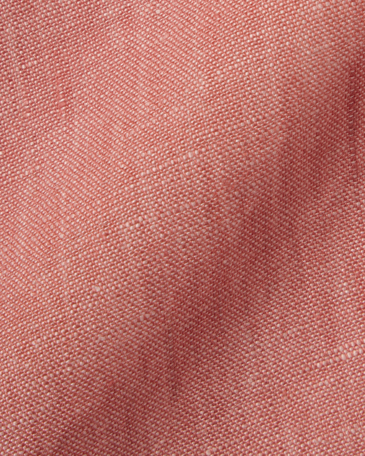 Salmon Pink Plain Slim Fit Short Sleeve Pure Linen Shirt