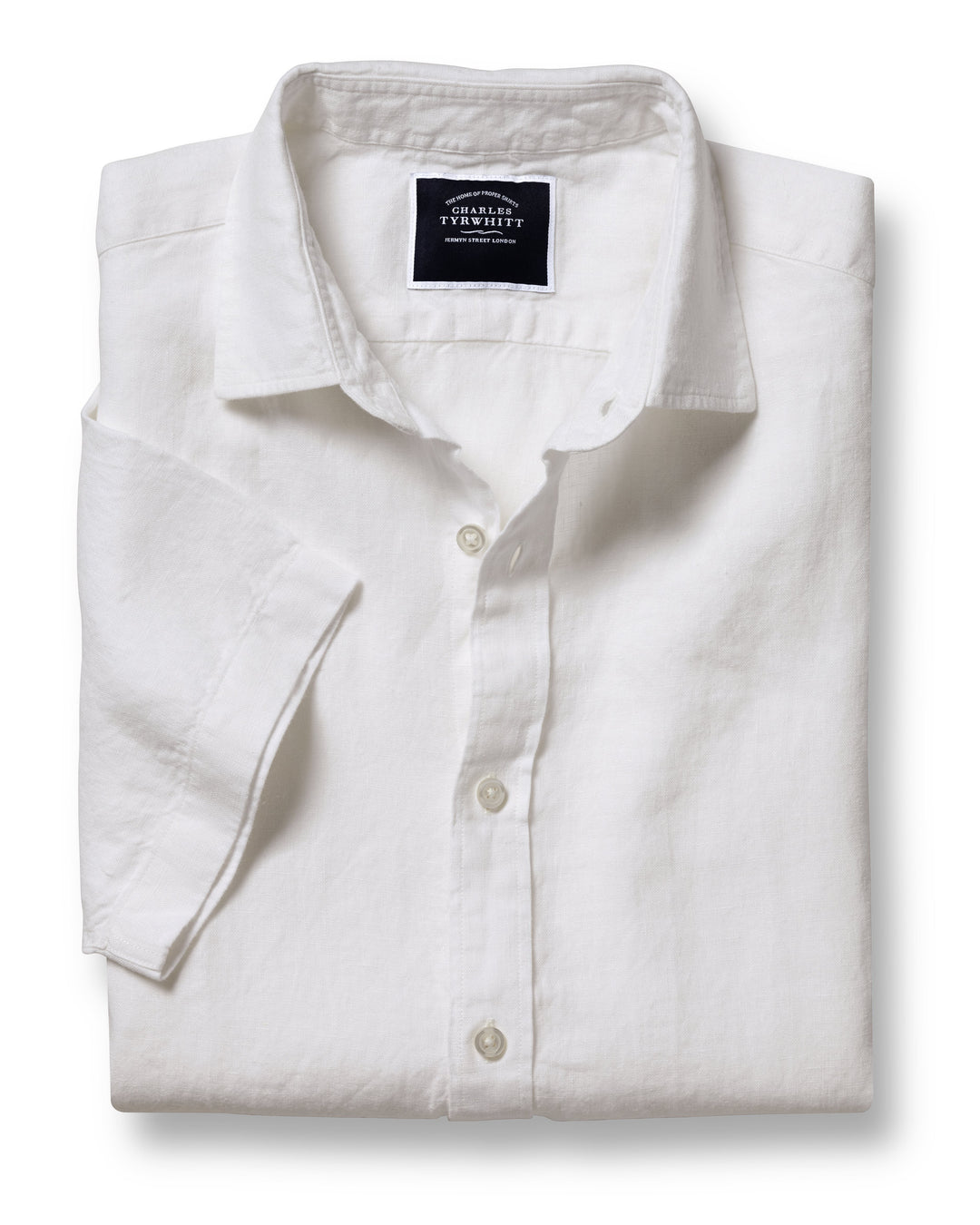 White Plain Slim Fit Short Sleeve Pure Linen Shirt