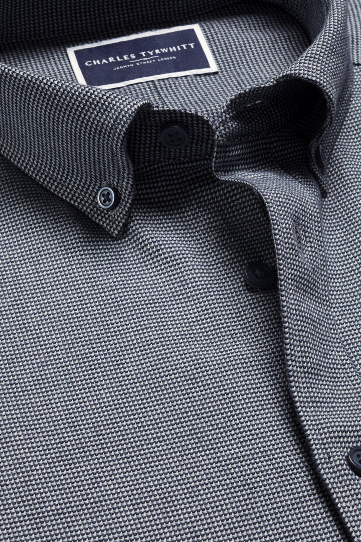 Airforce Blue Puppytooth Dobby Flannel Slim Fit Shirt