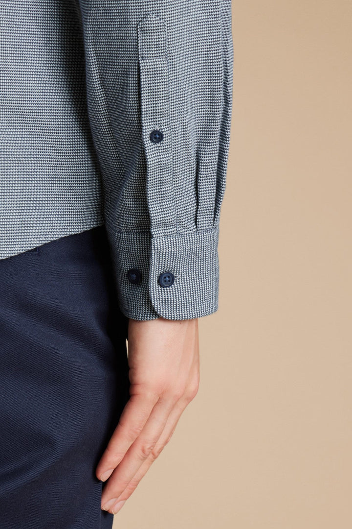 Airforce Blue Puppytooth Dobby Flannel Slim Fit Shirt