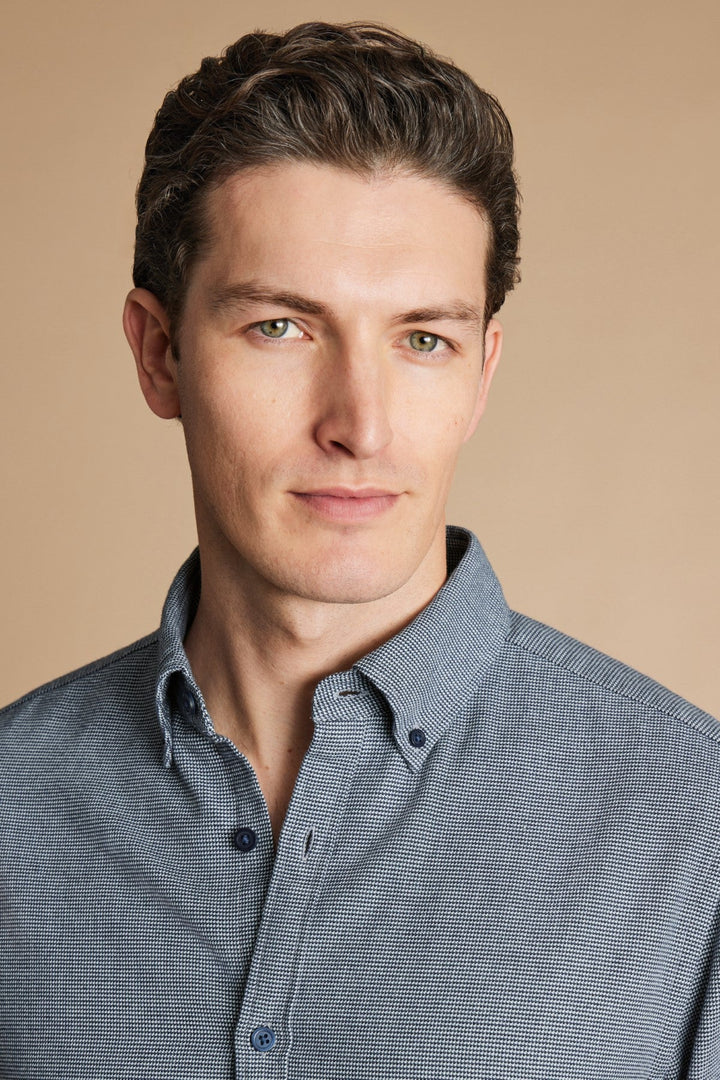 Airforce Blue Puppytooth Dobby Flannel Slim Fit Shirt