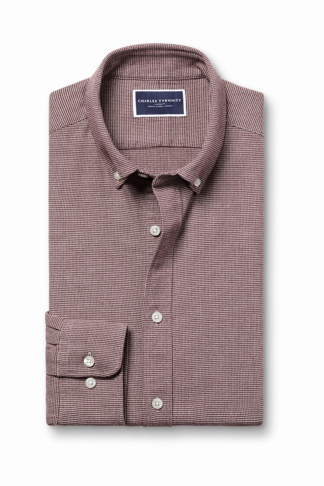 Claret Pink Puppytooth Dobby Flannel Slim Fit Shirt