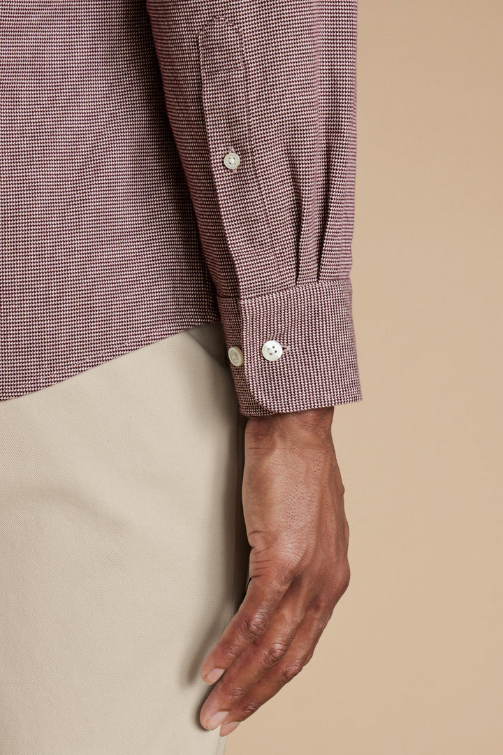 Claret Pink Puppytooth Dobby Flannel Slim Fit Shirt