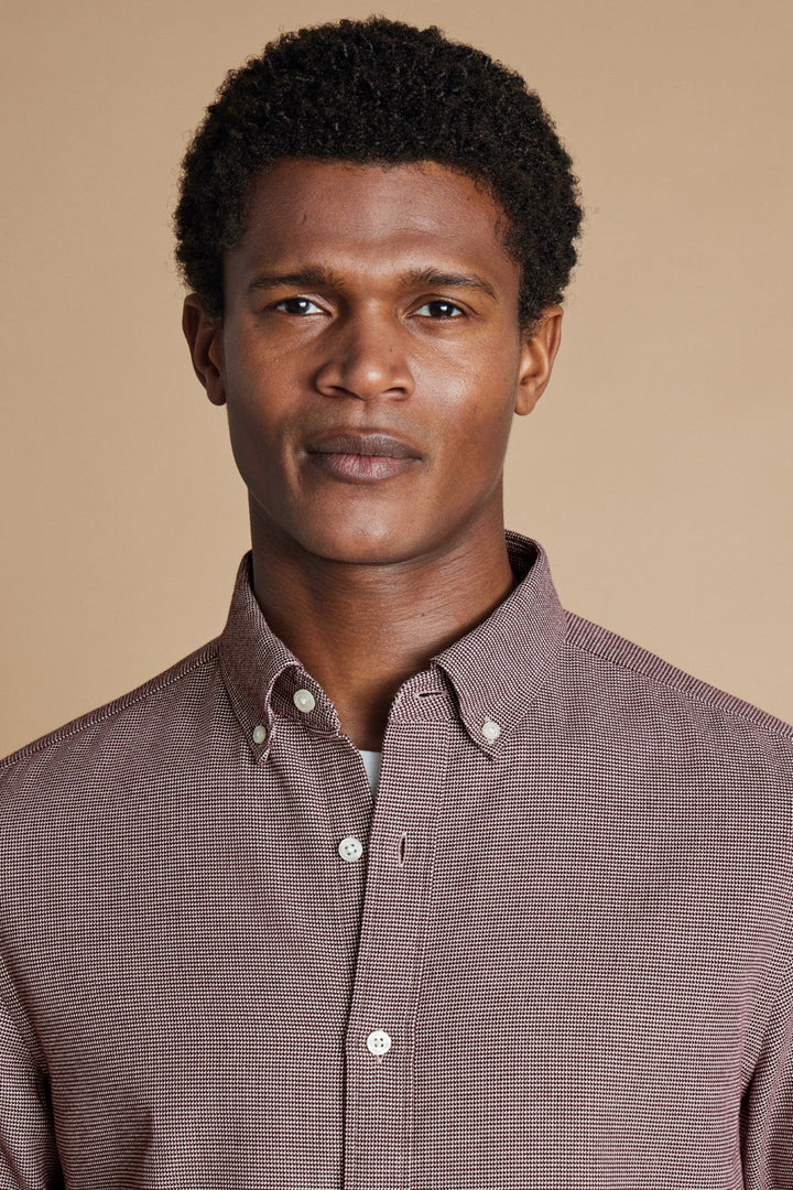 Claret Pink Puppytooth Dobby Flannel Slim Fit Shirt