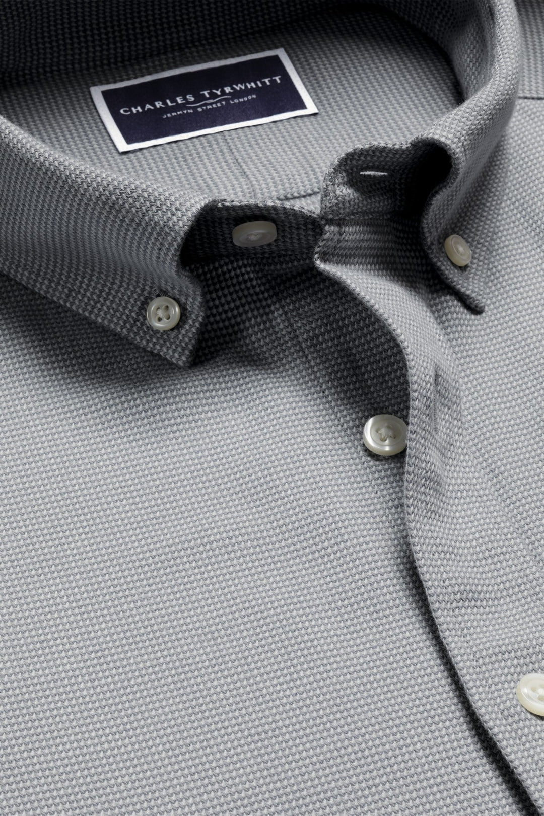 Light Grey Puppytooth Dobby Flannel Slim Fit Shirt