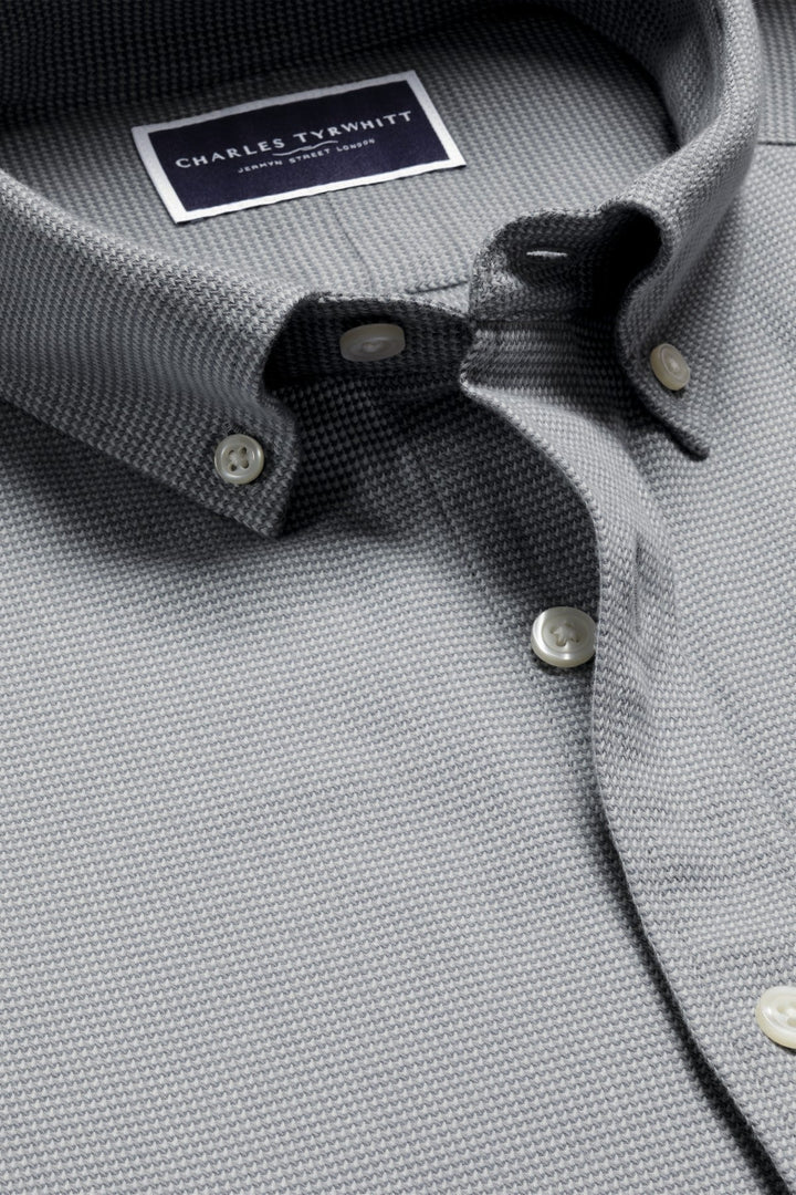 Light Grey Puppytooth Dobby Flannel Slim Fit Shirt