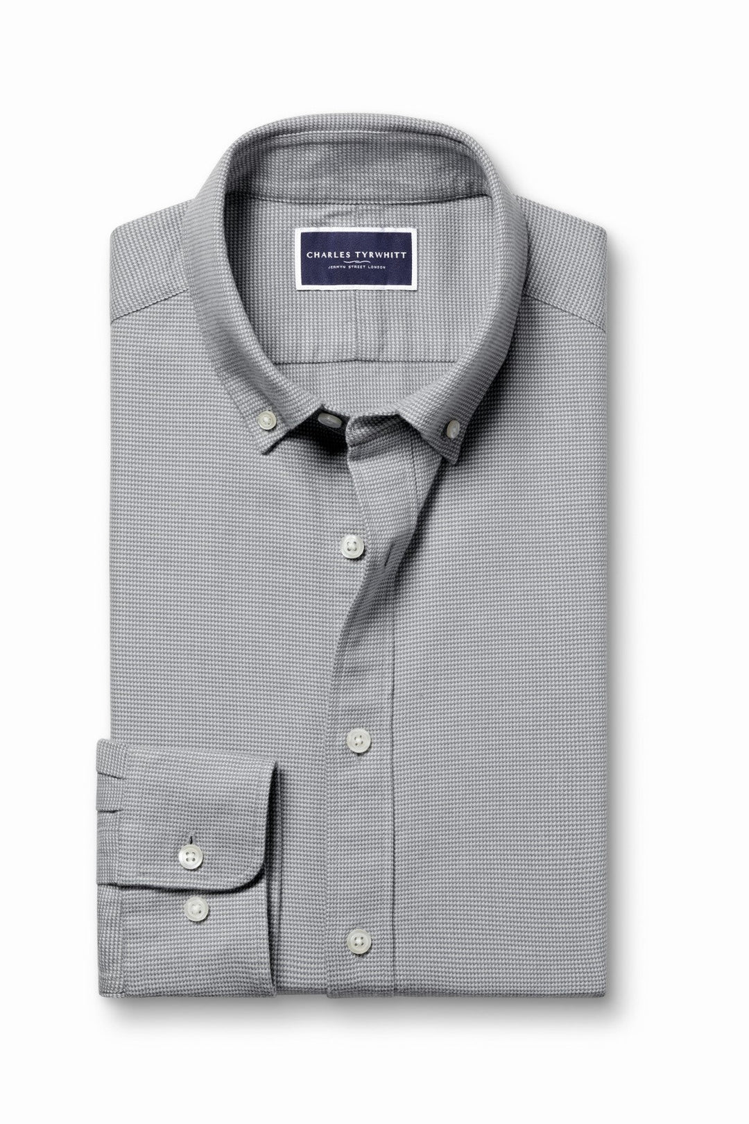 Light Grey Puppytooth Dobby Flannel Slim Fit Shirt