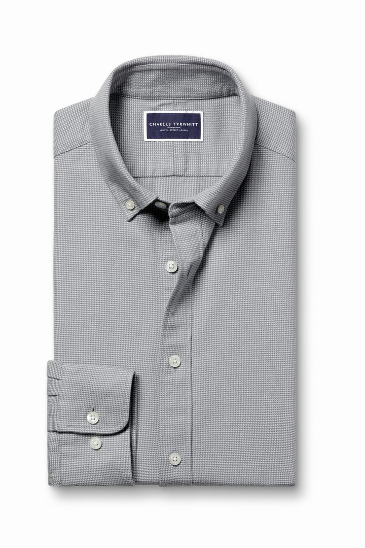Light Grey Puppytooth Dobby Flannel Slim Fit Shirt
