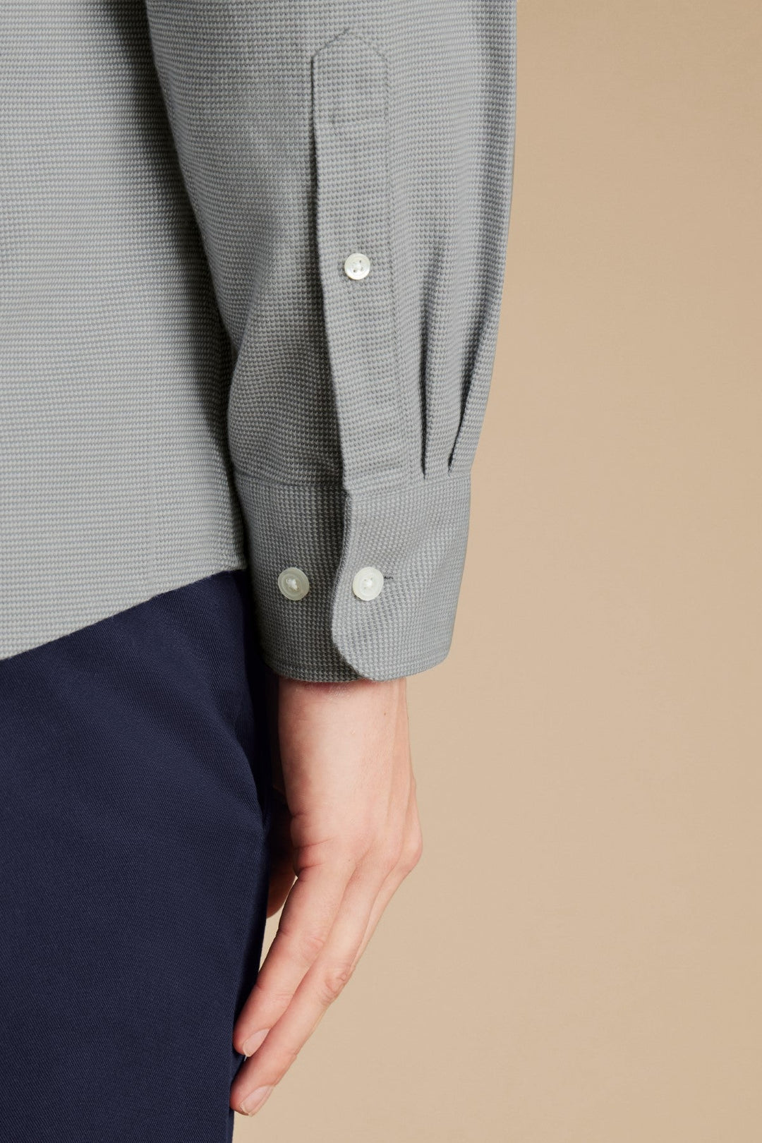 Light Grey Puppytooth Dobby Flannel Slim Fit Shirt