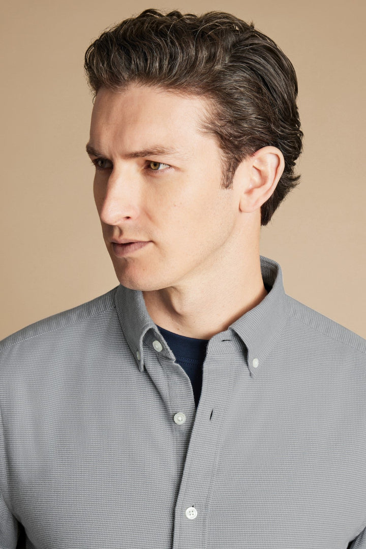 Light Grey Puppytooth Dobby Flannel Slim Fit Shirt