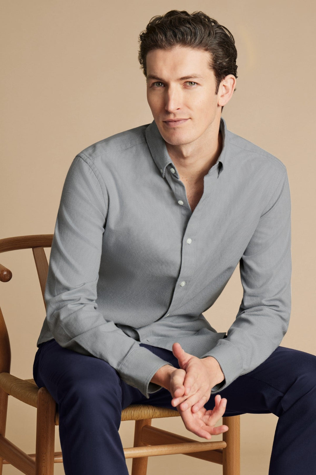 Light Grey Puppytooth Dobby Flannel Slim Fit Shirt