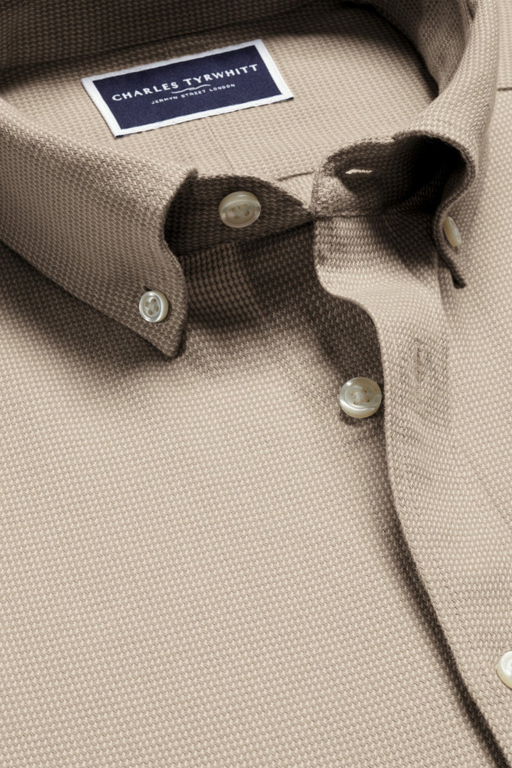 Taupe Puppytooth Dobby Flannel Slim Fit Shirt