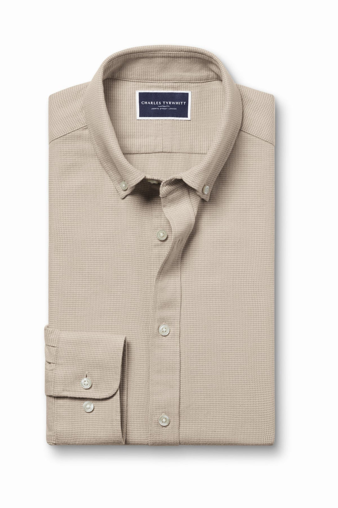 Taupe Puppytooth Dobby Flannel Slim Fit Shirt