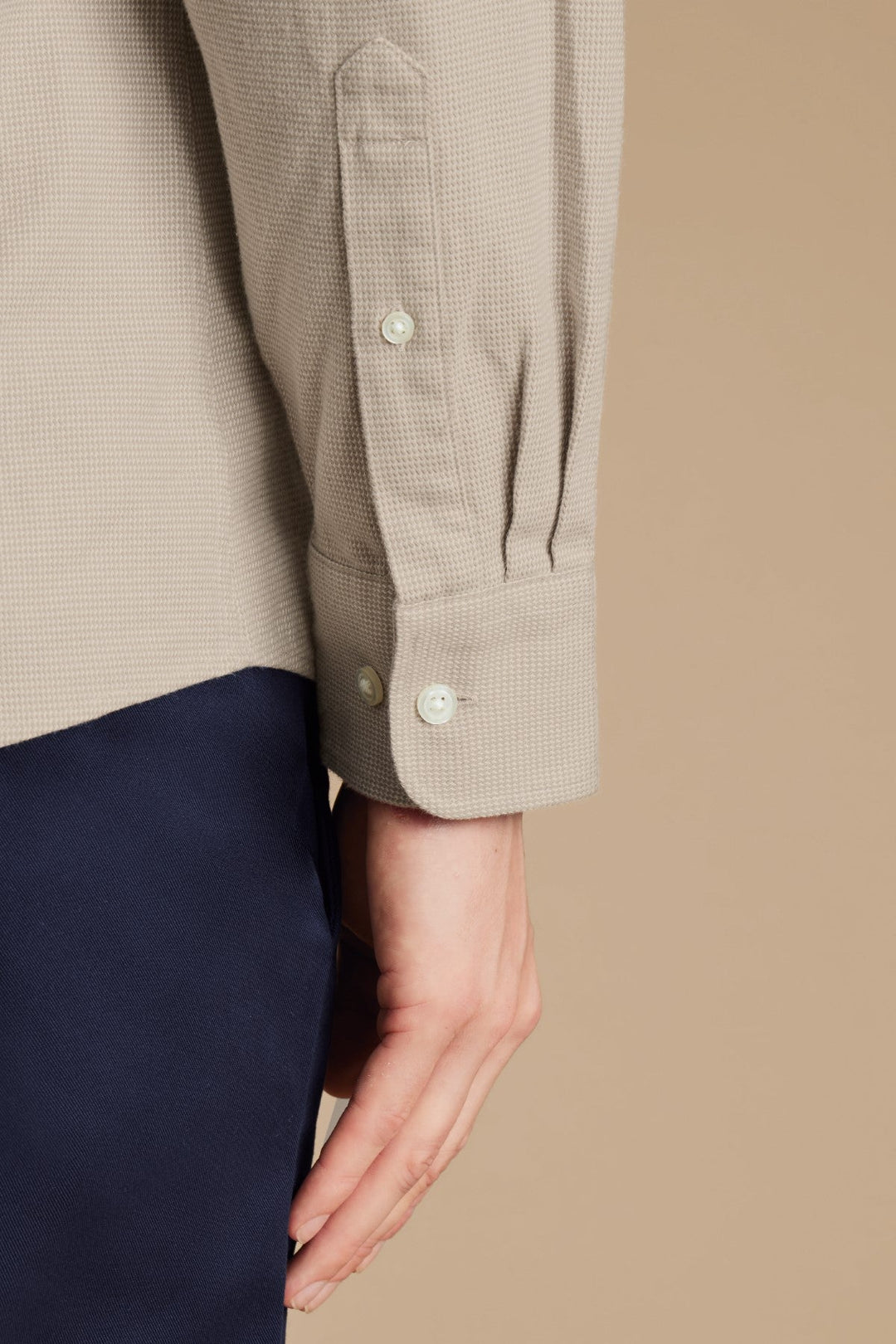 Taupe Puppytooth Dobby Flannel Slim Fit Shirt