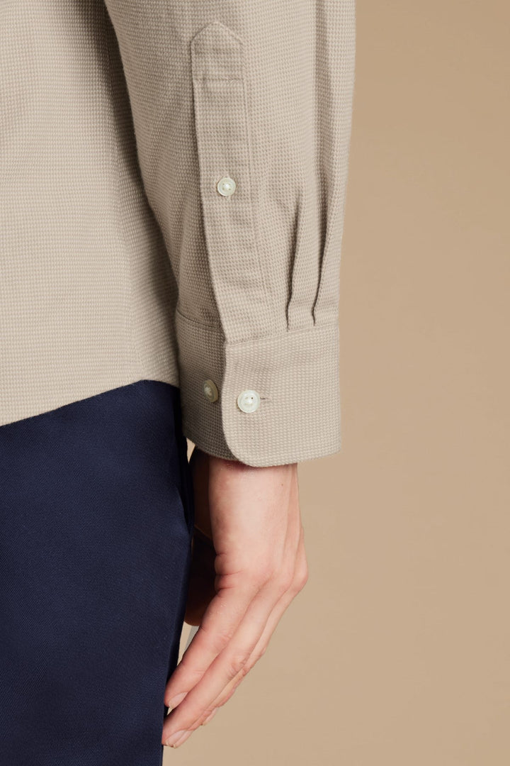 Taupe Puppytooth Dobby Flannel Slim Fit Shirt