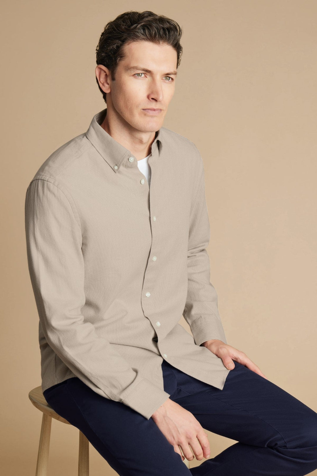 Taupe Puppytooth Dobby Flannel Slim Fit Shirt