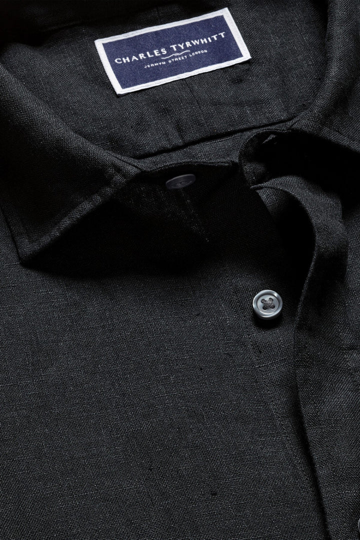 Black Pure Linen Slim Fit Shirt