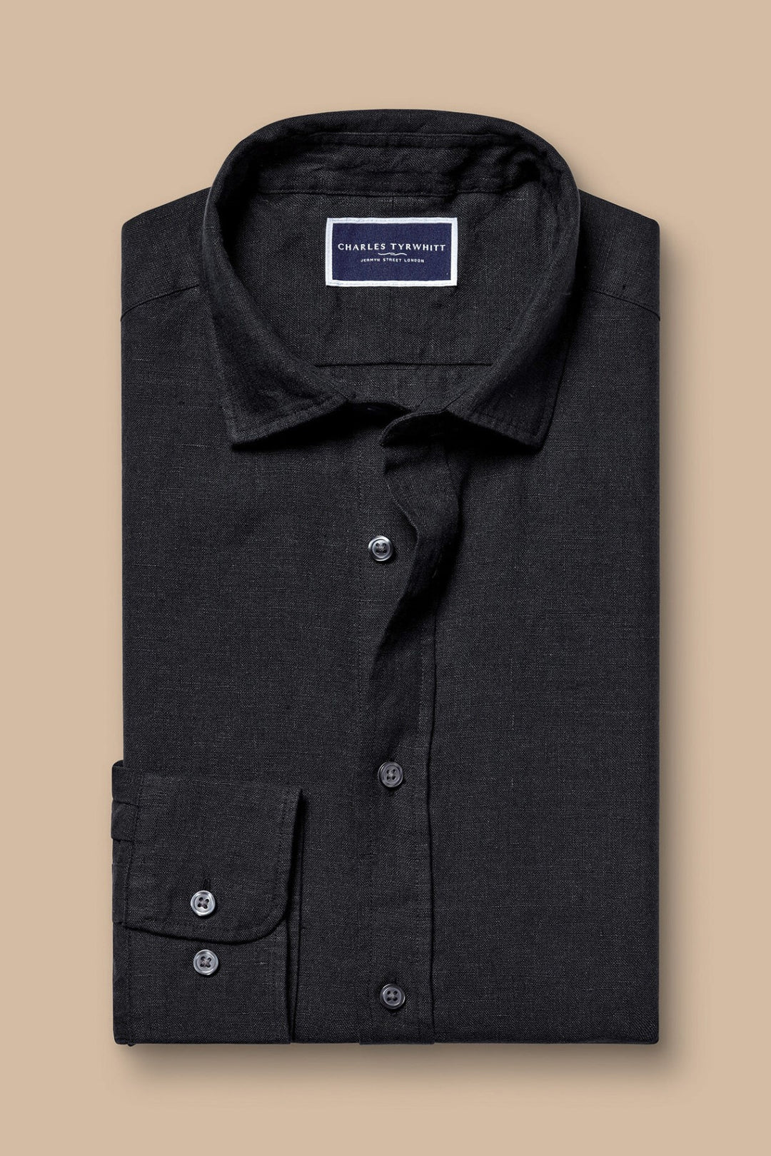 Black Pure Linen Slim Fit Shirt