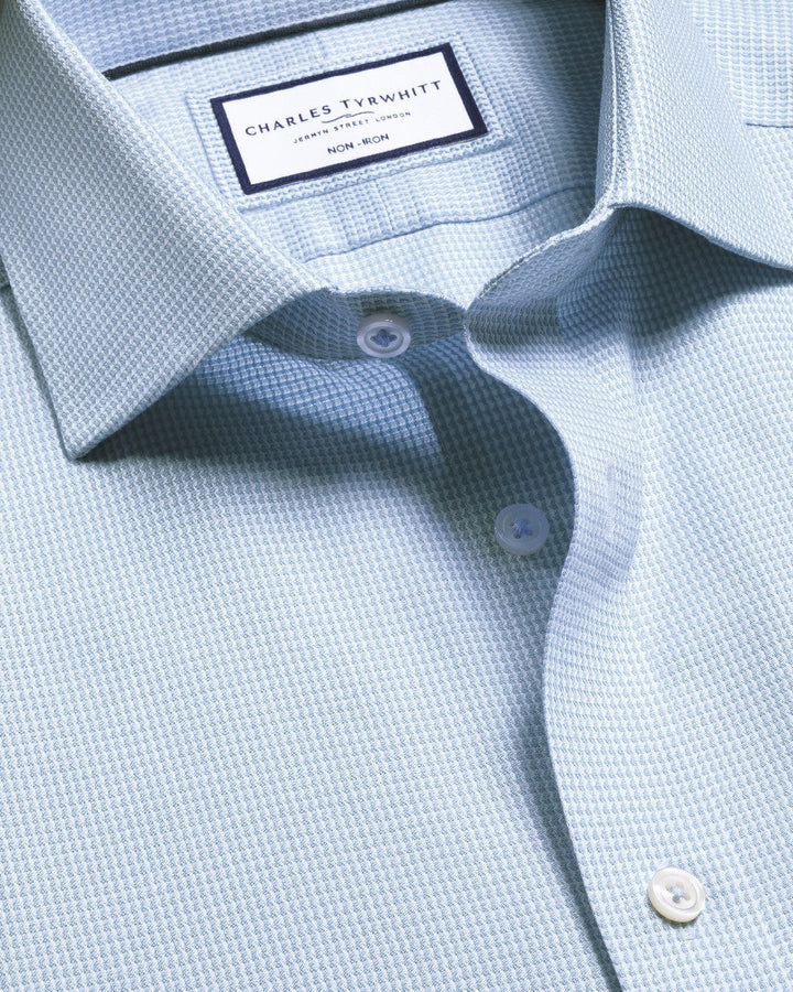 Sky Blue Non-Iron Stretch Burlington Weave Cutaway Slim Fit Shirt