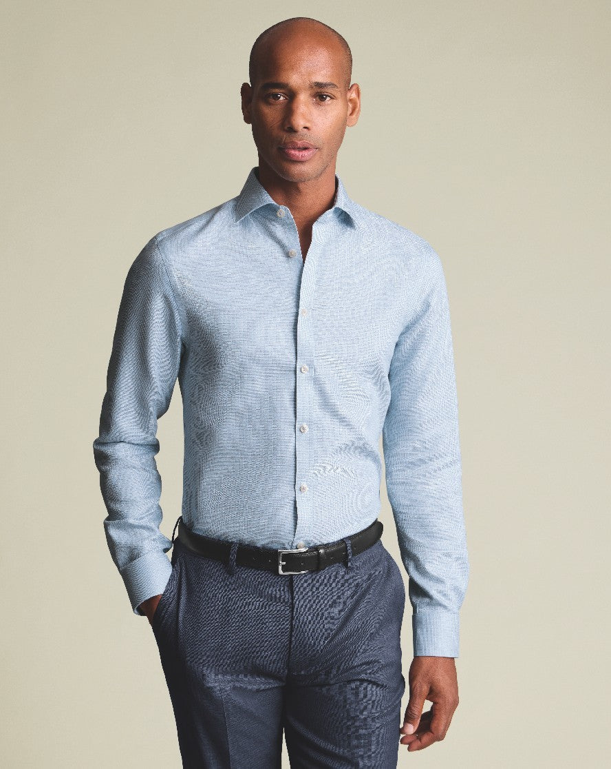Sky Blue Non-Iron Stretch Burlington Weave Cutaway Slim Fit Shirt
