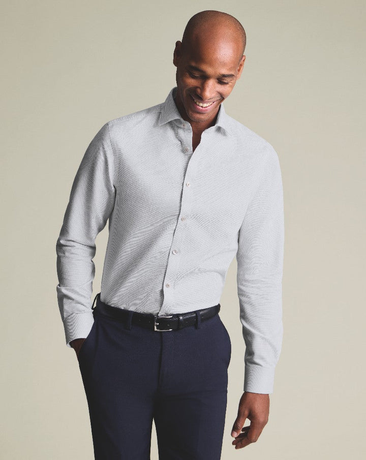 Silver Grey Non-Iron Stretch Burlington Weave Ca Slim Fit Shirt